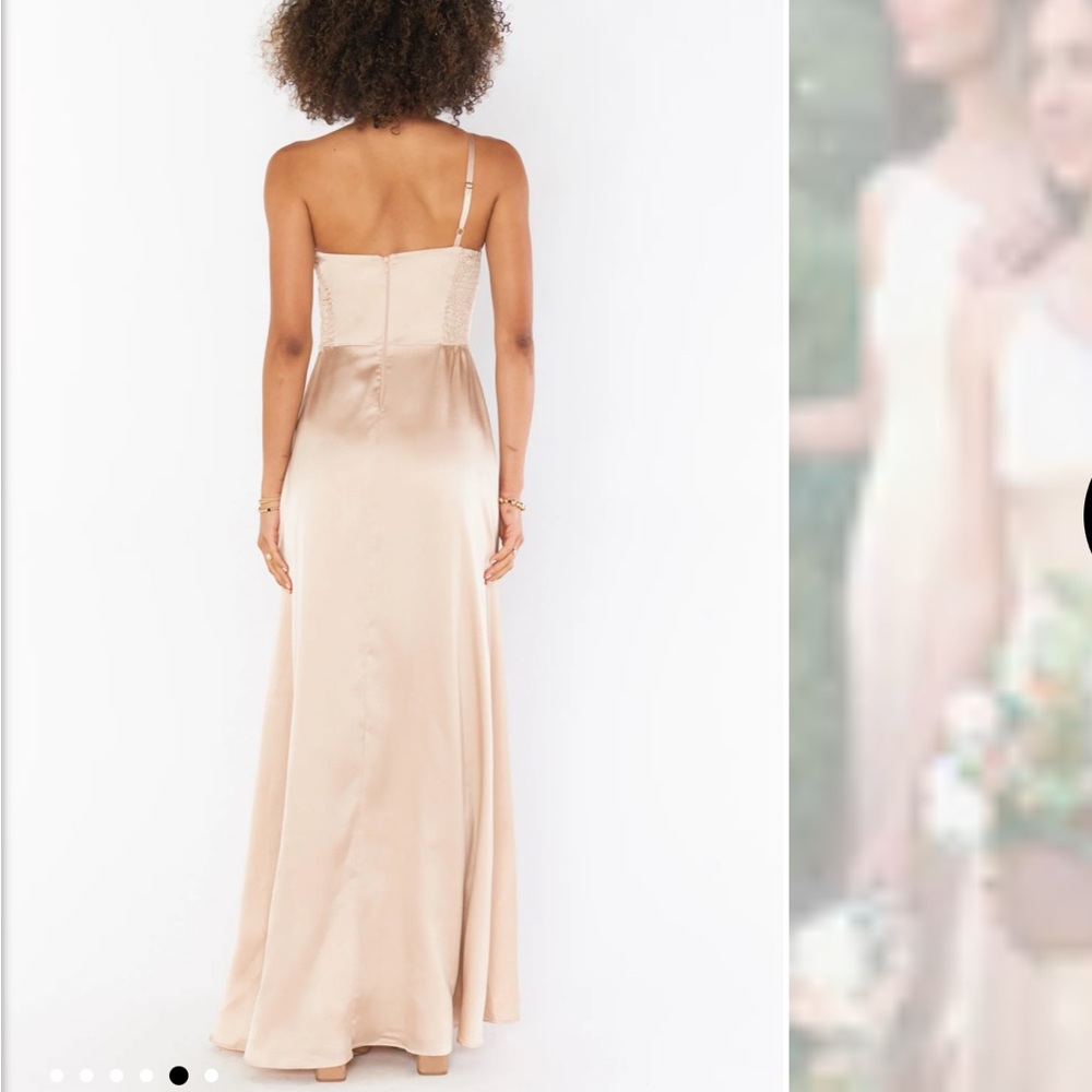 Show Me Your Mumu Shannon One Shoulder Dress in Champagne Luxe Satin M NWT - Picture 2 of 2